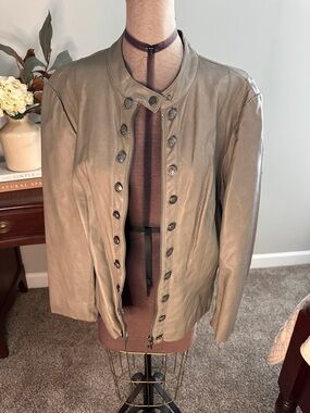 INC International Concepts Taupe Leather Military-Style Jacket